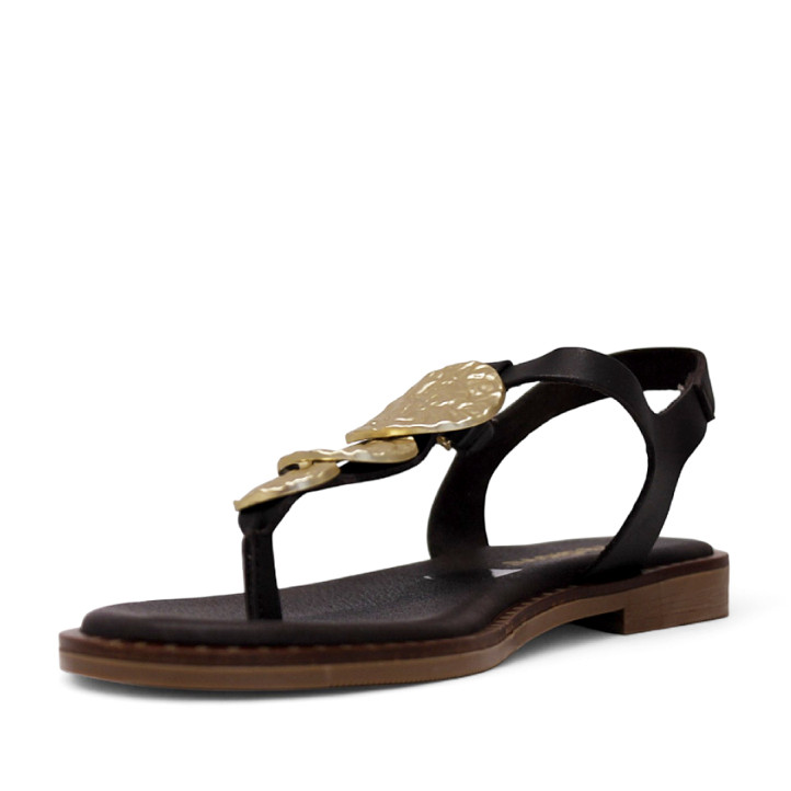 Sandalias planas Redlove danae marrones de piel atadas al tobillo y con medallas - Querol online