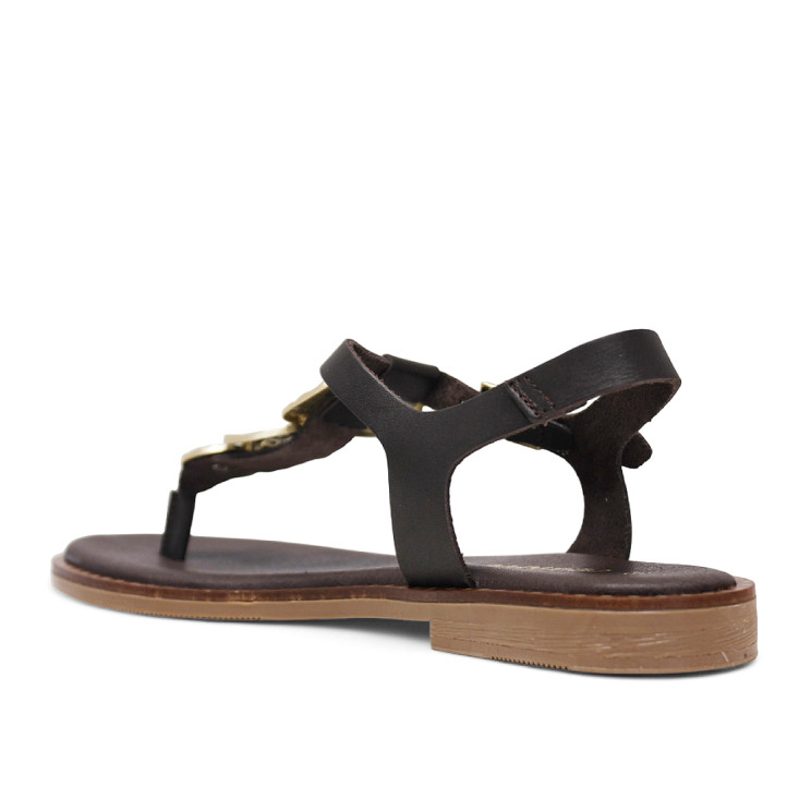 Sandalias planas Redlove danae marrones de piel atadas al tobillo y con medallas - Querol online