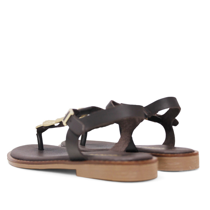 Sandalias planas Redlove danae marrones de piel atadas al tobillo y con medallas - Querol online