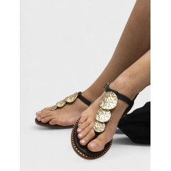 Sandalias planas Redlove danae marrones de piel atadas al tobillo y con medallas - Querol online