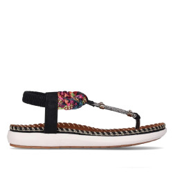 Sandalias planas Chika 10 canelon 04 negras con trenzado colorido y detalles metálicos - Querol online