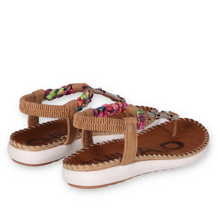 Sandalias planas Chika 10 canelon 04 marrones con trenzado colorido y detalles metálicos - Querol online
