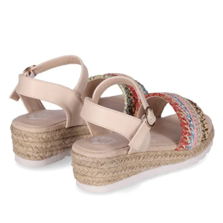 sandalias Chika 10 golondrina 06 beige con diseño en tweet y cuña baja - Querol online