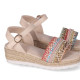 sandalias Chika 10 golondrina 06 beige con diseño en tweet y cuña baja - Querol online