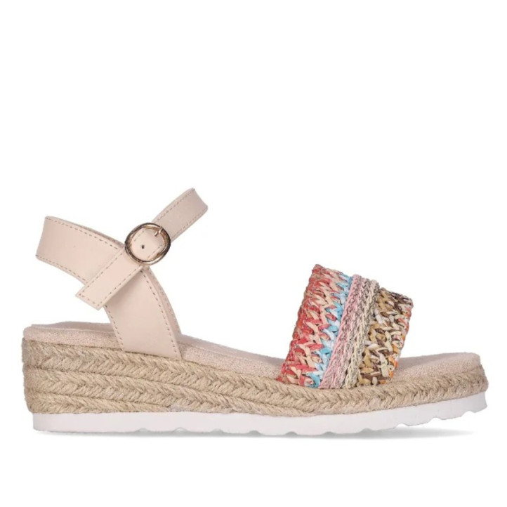 sandalias Chika 10 golondrina 06 beige con diseño en tweet y cuña baja - Querol online