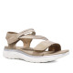 Sandalias planas Amarpies biege con detalles blancos, tira elástica central y cierre de velcro - Querol online