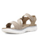 Sandalias planas Amarpies biege con detalles blancos, tira elástica central y cierre de velcro - Querol online