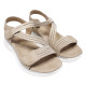 Sandalias planas Amarpies biege con detalles blancos, tira elástica central y cierre de velcro - Querol online