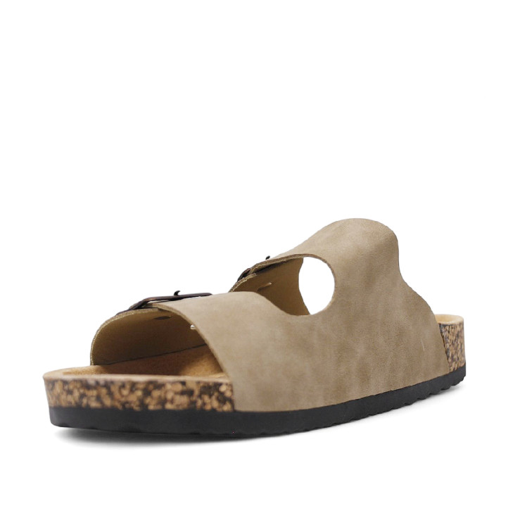 Sandalias taupe estilo bio con doble hebilla y suela efecto corcho - Querol online