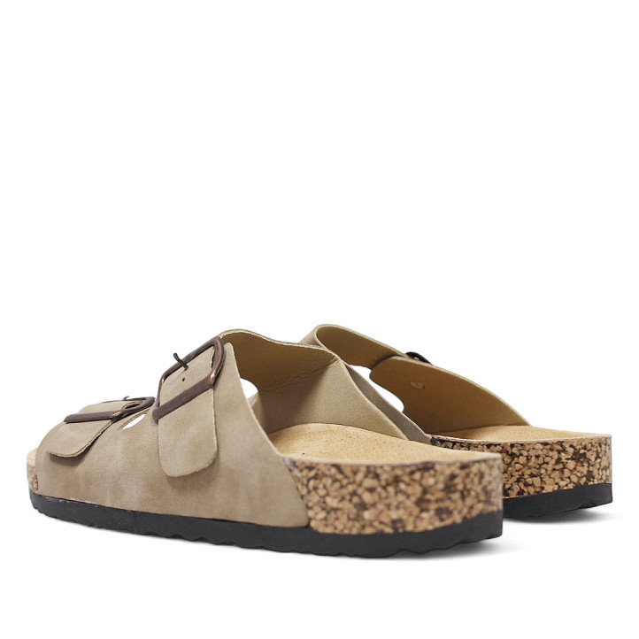 Sandalias taupe estilo bio con doble hebilla y suela efecto corcho - Querol online