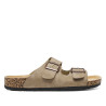 Sandalias taupe estilo bio con doble hebilla y suela efecto corcho