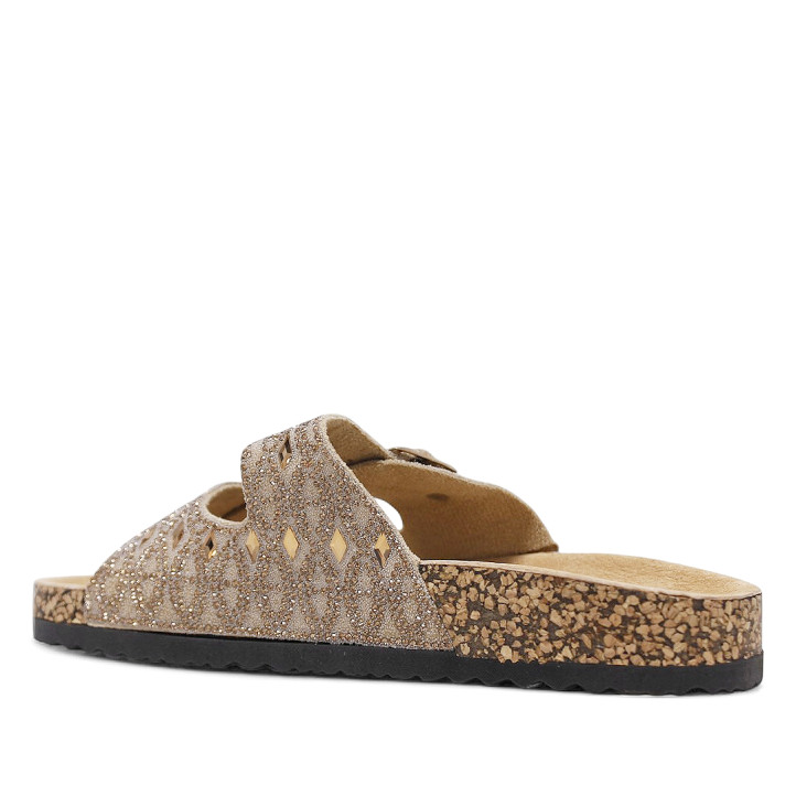 Sandalias planas taupe estilo bio con detalles brillantes efecto espejo - Querol online