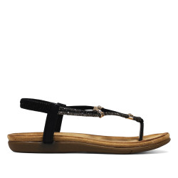 Sandalias planas negras con anillos brillantes y elástico en el tobillo - Querol online