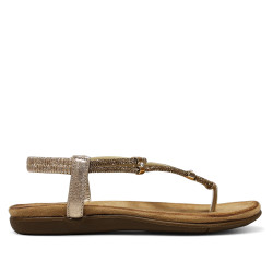 Sandalias planas doradas con anillos brillantes y elástico en el tobillo - Querol online