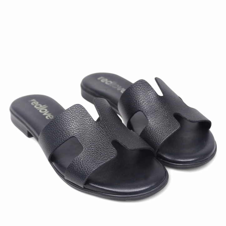 Sandalias planas Redlove cloe negras con diseño geométrico de piel - Querol online