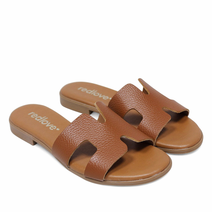 Sandalias planas Redlove cloe marrones con diseño geométrico de piel - Querol online