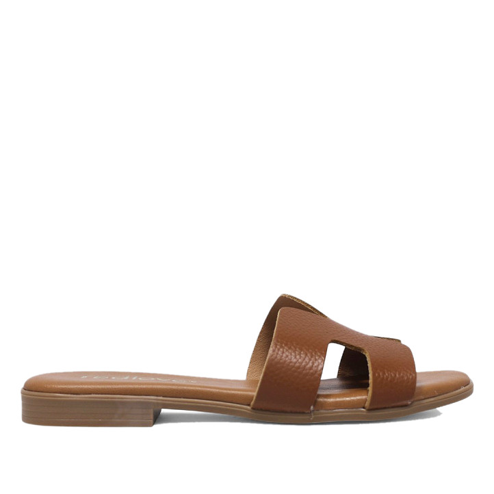 Sandalias planas Redlove cloe marrones con diseño geométrico de piel - Querol online