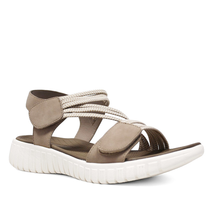 Sandalias planas beige con tiras elásticas y cierre con velcro de estilo deportivo - Querol online
