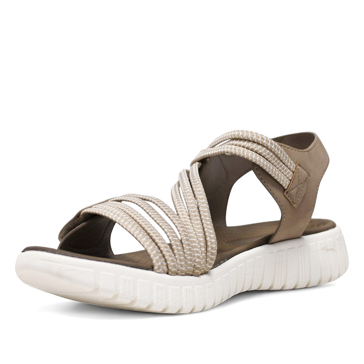Sandalias planas beige con tiras elásticas y cierre con velcro de estilo deportivo - Querol online