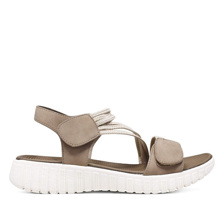 Sandalias planas beige con tiras elásticas y cierre con velcro de estilo deportivo - Querol online