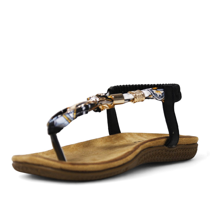 Sandalias planas negras con pañuelo trenzado y detalles brillantes - Querol online
