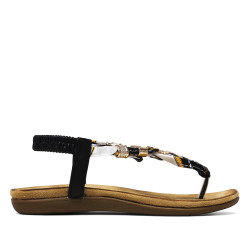 Sandalias planas negras con pañuelo trenzado y detalles brillantes - Querol online