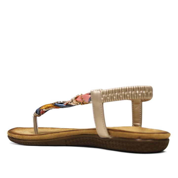 Sandalias planas doradas con pañuelo trenzado y detalles brillantes - Querol online