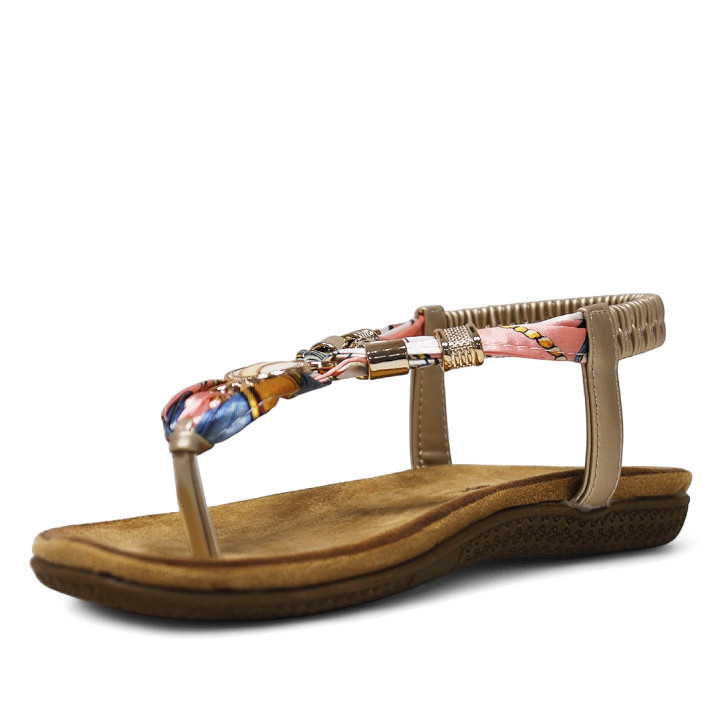 Sandalias planas doradas con pañuelo trenzado y detalles brillantes - Querol online