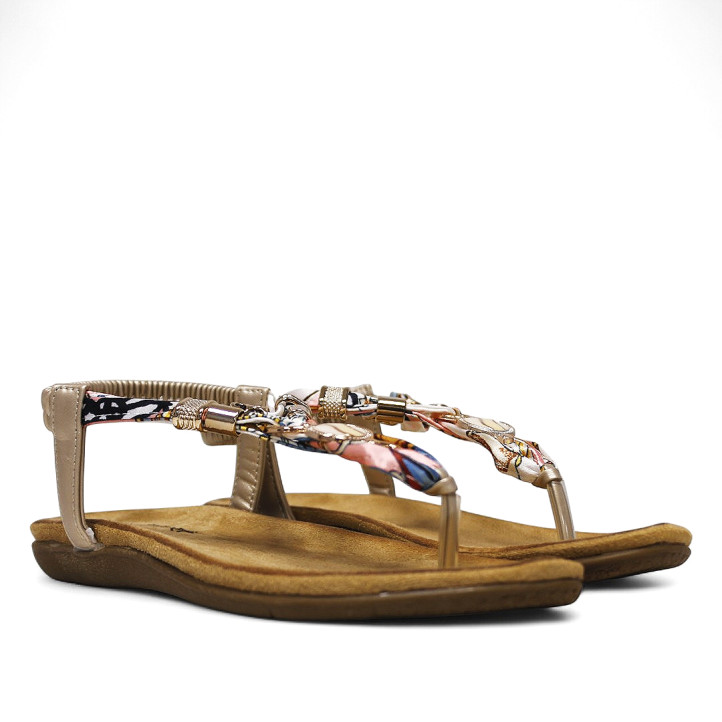 Sandalias planas doradas con pañuelo trenzado y detalles brillantes - Querol online