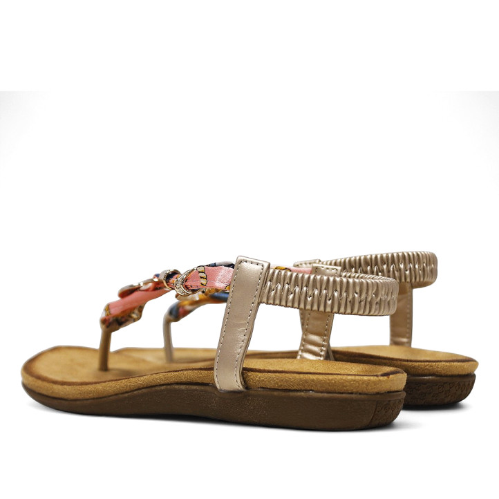 Sandalias planas doradas con pañuelo trenzado y detalles brillantes - Querol online