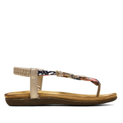 Sandalias planas doradas con pañuelo trenzado y detalles brillantes - Querol online