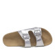 Sandalias planas Querol plateadas con dos hebillas ajustables y suela de corcho - Querol online