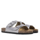 Sandalias planas Querol plateadas con dos hebillas ajustables y suela de corcho - Querol online