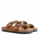 Sandalias planas marrones estilo bio con doble hebilla plateada y suela efecto corcho - Querol online