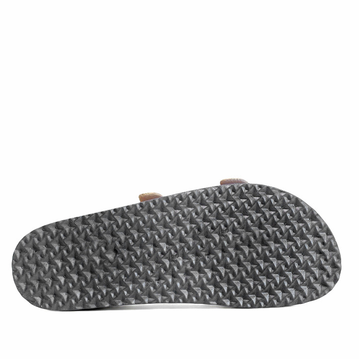 Sandalias planas marrones estilo bio con doble hebilla plateada y suela efecto corcho - Querol online