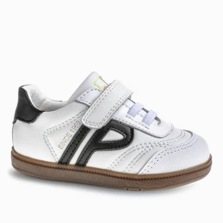 Zapatillas deporte Pablosky sax 062301 blancas con detalles negros y suela caramelo respetuosas - Querol online