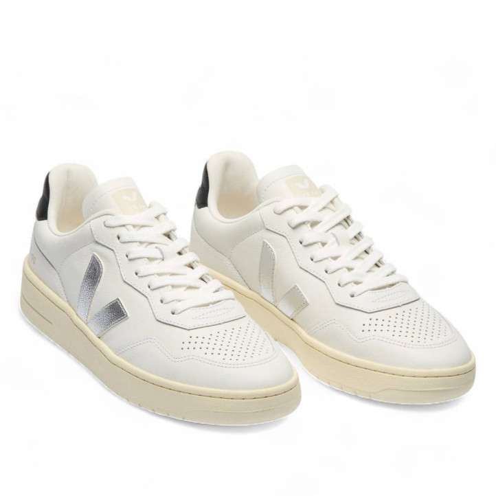 Zapatillas urban VEJA v-90 leather white silver black mujer - Querol online