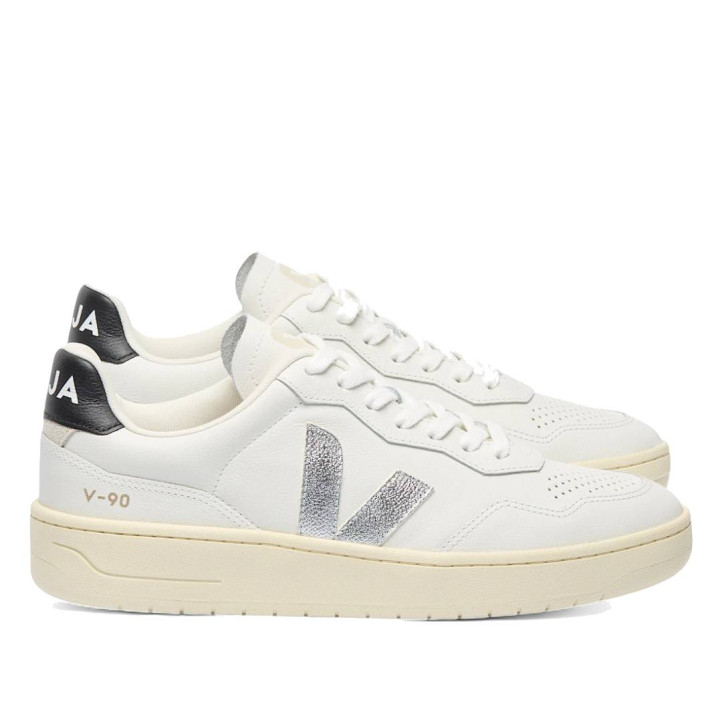 Zapatillas urban VEJA v-90 leather white silver black mujer - Querol online