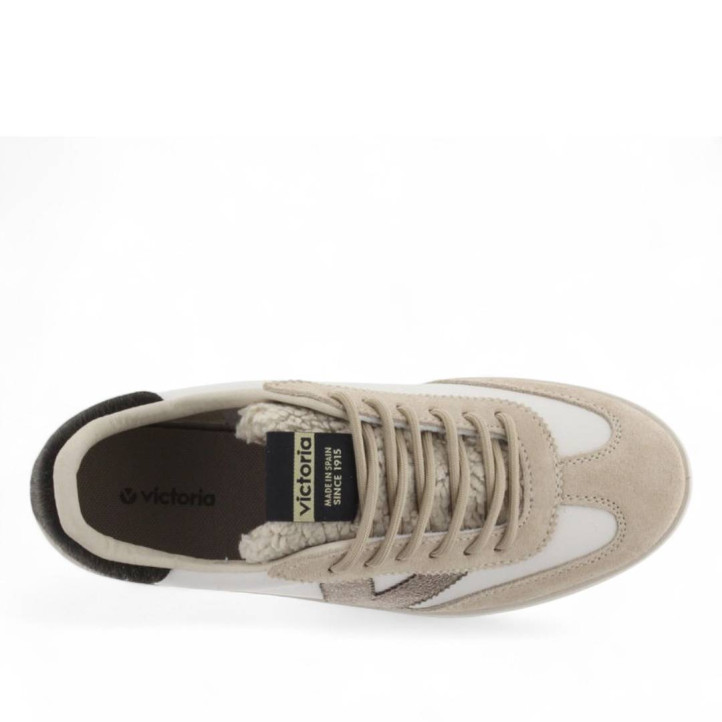 Zapatillas urban Victoria berlín ciclista efecto piel y serraje con borreguito beige - Querol online