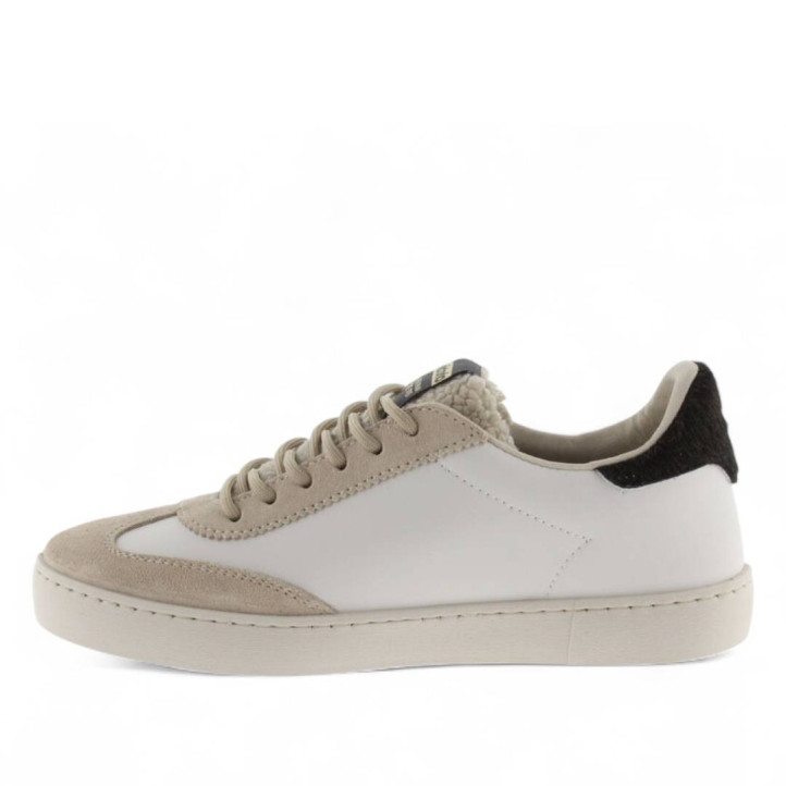 Zapatillas urban Victoria berlín ciclista efecto piel y serraje con borreguito beige - Querol online