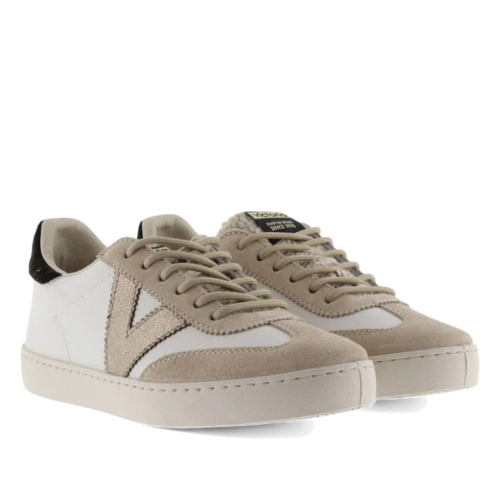 Zapatillas urban Victoria berlín ciclista efecto piel y serraje con borreguito beige - Querol online