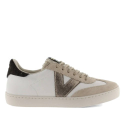 Zapatillas urban Victoria berlín ciclista efecto piel y serraje con borreguito beige - Querol online