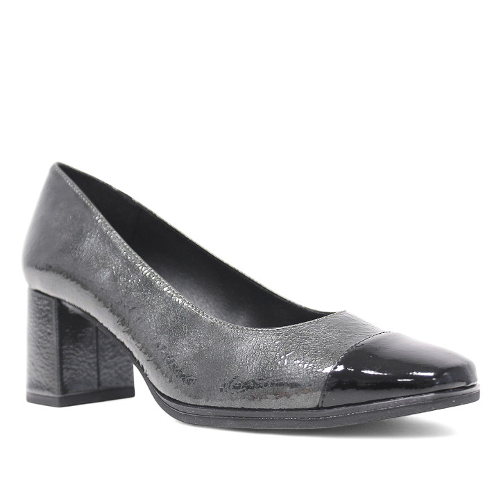 Zapatos tacón Daniela Vega negros con diferentes texturas de corte clásico - Querol online
