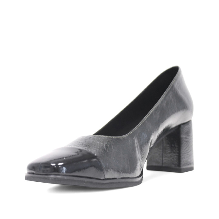 Zapatos tacón Daniela Vega negros con diferentes texturas de corte clásico - Querol online
