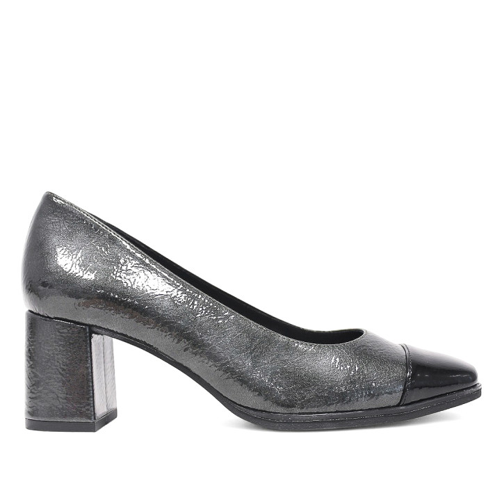 Zapatos tacón Daniela Vega negros con diferentes texturas de corte clásico - Querol online