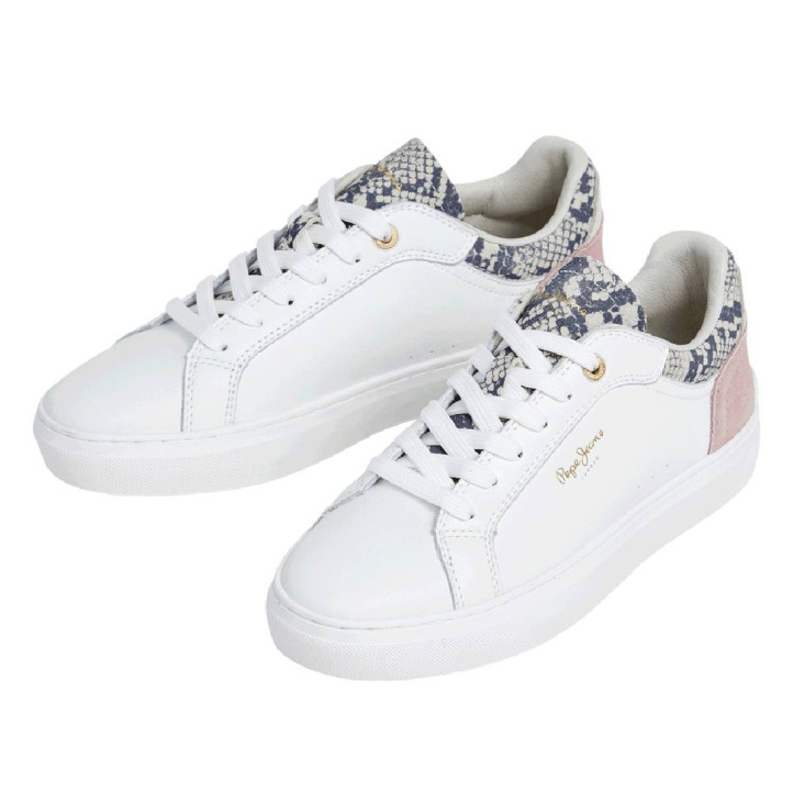 Zapatillas urban Pepe Jeans candem twist blancas con detalles rosas y lengüeta con animal print - Querol online