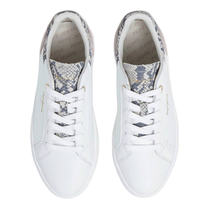 Zapatillas urban Pepe Jeans candem twist blancas con detalles rosas y lengüeta con animal print - Querol online