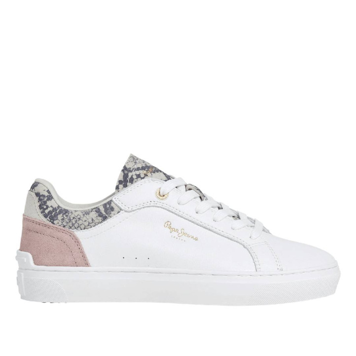 Zapatillas urban Pepe Jeans candem twist blancas con detalles rosas y lengüeta con animal print - Querol online