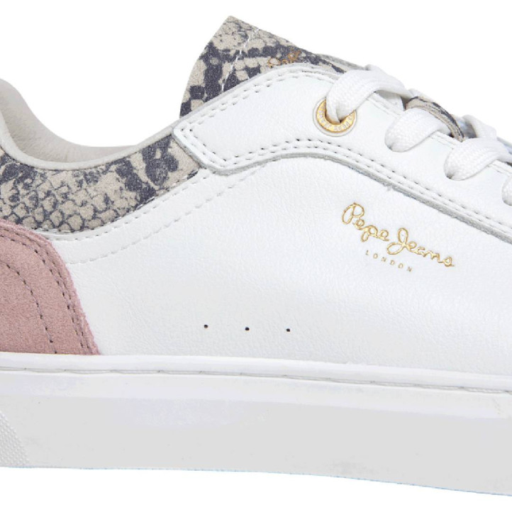 Zapatillas urban Pepe Jeans candem twist blancas con detalles rosas y lengüeta con animal print - Querol online