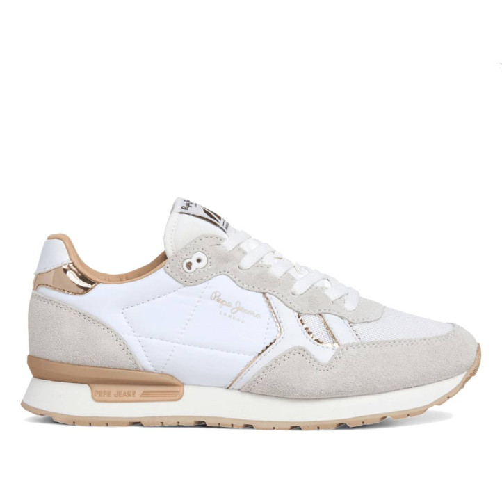 Zapatillas urban Pepe Jeans brit mirror blancas con detalles marrones y dorados - Querol online